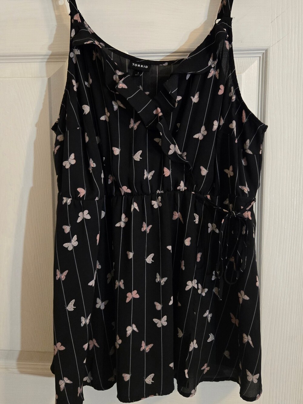 torrid Black Top with Pink & White Butterfly Pinstripes